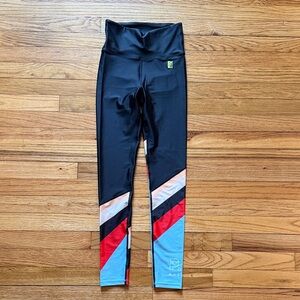 P.E Nation Black Leggings with Red and Blue Chevron